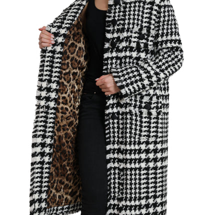 Elegant Houndstooth Long Trench Coat