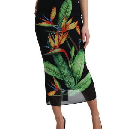 Bloemen hoge taille zijden midi rok