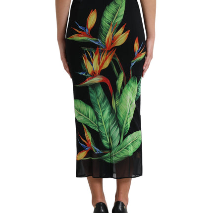 Bloemen hoge taille zijden midi rok