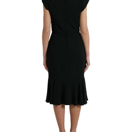 Elegant Black Stretch Cady Midi Dress