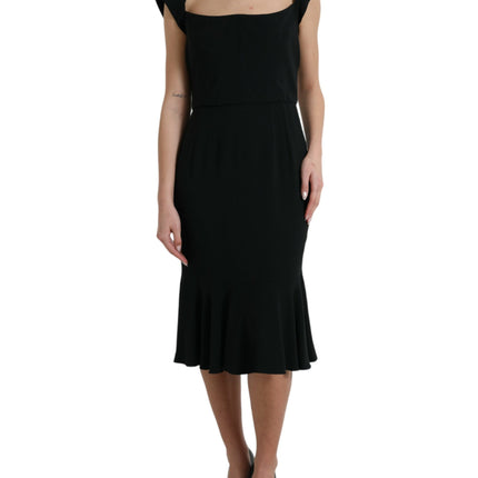 Elegant Black Stretch Cady Midi Dress