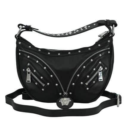 Elegante Zwart Leren Hobo Schoudertas