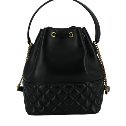 Elegant Black Leather Medusa Bucket Shoulder Bag