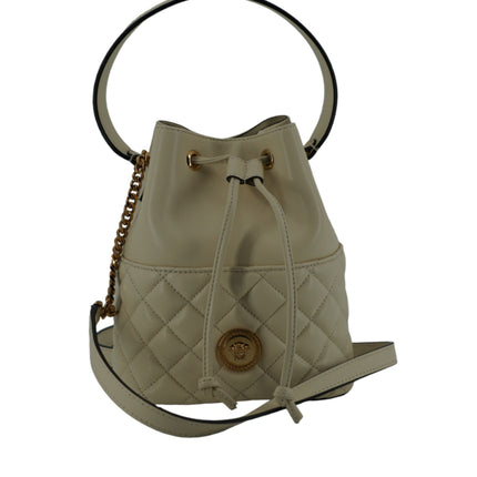 Elegant Small White Leather Bucket Shoulder Bag