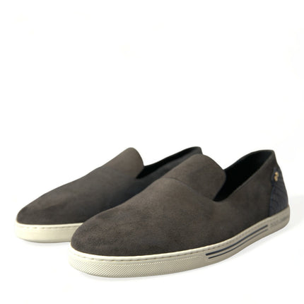 Elegante blauwe suede en krokodillen slippers