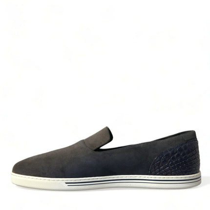 Elegante blauwe suede en krokodillen slippers