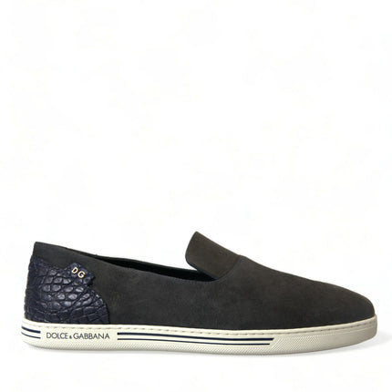 Elegante blauwe suede en krokodillen slippers