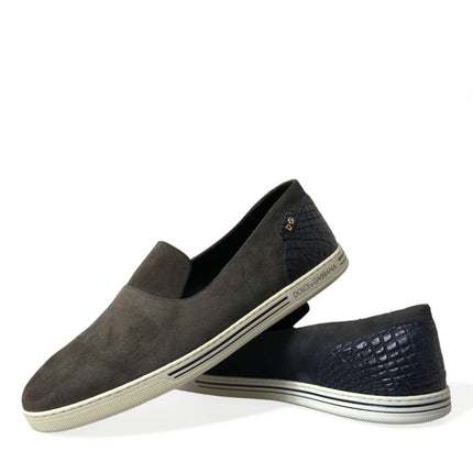 Elegante blauwe suede en krokodillen slippers