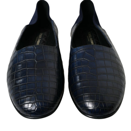 Elegante blauwe krokodil lederen loafers