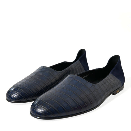 Elegante blauwe krokodil lederen loafers