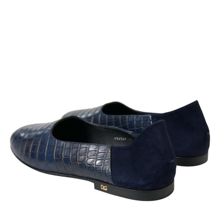 Elegante blauwe krokodil lederen loafers