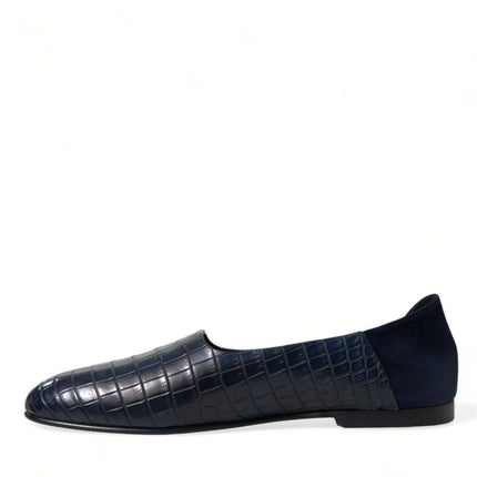 Elegante blauwe krokodil lederen loafers