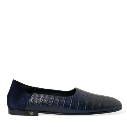 Elegante blauwe krokodil lederen loafers