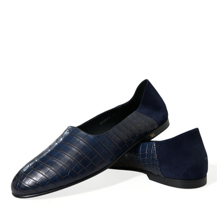 Elegante blauwe krokodil lederen loafers