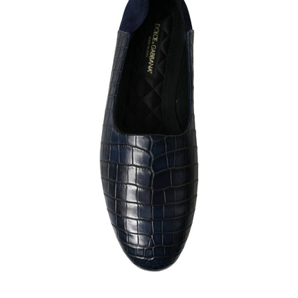 Elegante blauwe krokodil lederen loafers