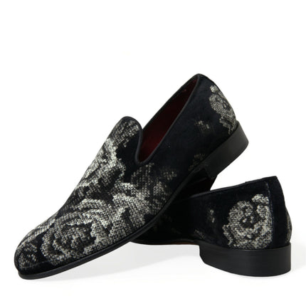 Elegante bloemen fluwelen loafers