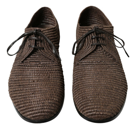 Elegant Raffia Upper Derby Shoes - Lace Up in Brown