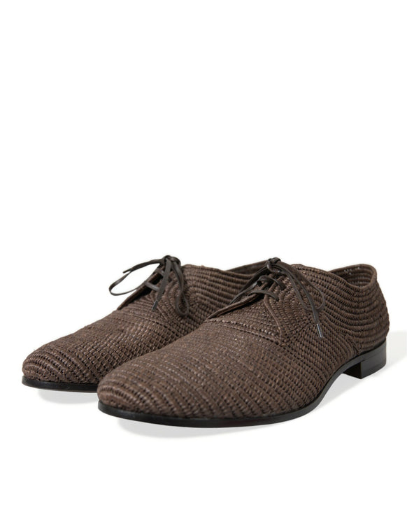 Elegant Raffia Upper Derby Shoes - Lace Up in Brown