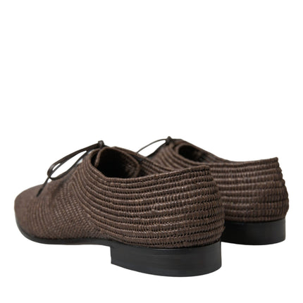 Elegant Raffia Upper Derby Shoes - Lace Up in Brown