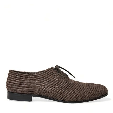 Elegant Raffia Upper Derby Shoes - Lace Up in Brown