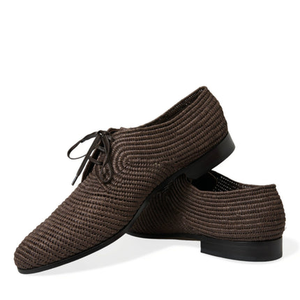 Elegant Raffia Upper Derby Shoes - Lace Up in Brown