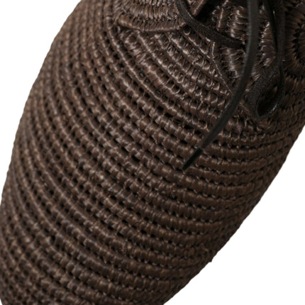 Elegant Raffia Upper Derby Shoes - Lace Up in Brown