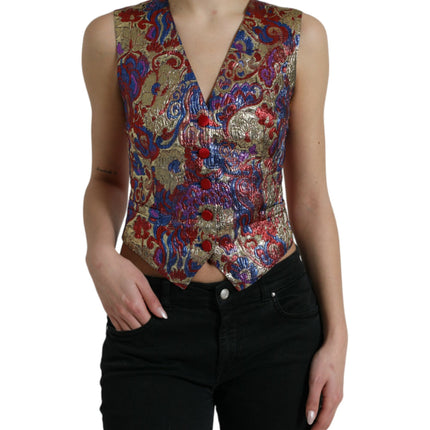 Gilet de gilet jacquard à imprimé floral multicolore