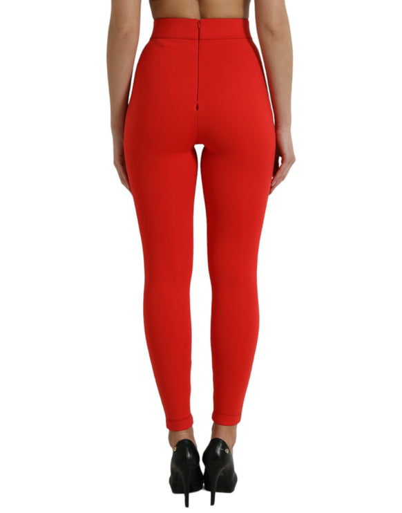 Eleganti leggings rossi ad alta vita