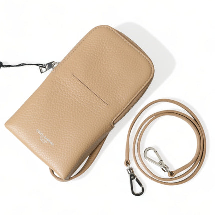 Elegante bolso crossbody de piel beige