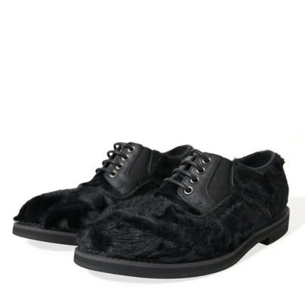 Elegant Black Fur Derby Dress Shoes for Men