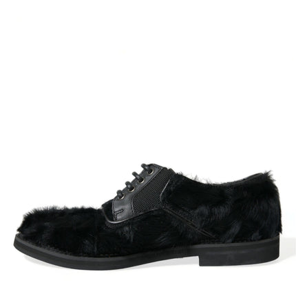 Elegant Black Fur Derby Dress Shoes for Men