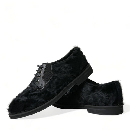 Elegant Black Fur Derby Dress Shoes for Men