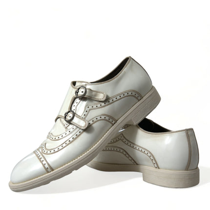 Elegant White Leather Derby Dress Shoes