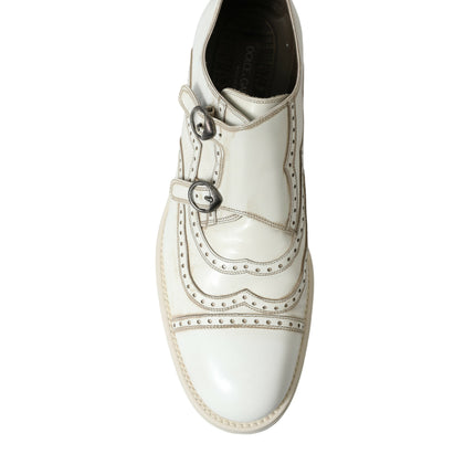 Elegant White Leather Derby Dress Shoes