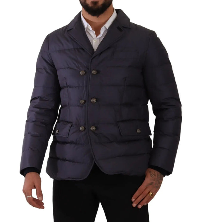 Jacket élégant en mélange de soie bleu foncé