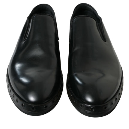 Elegant Black Leather Studded Loafers