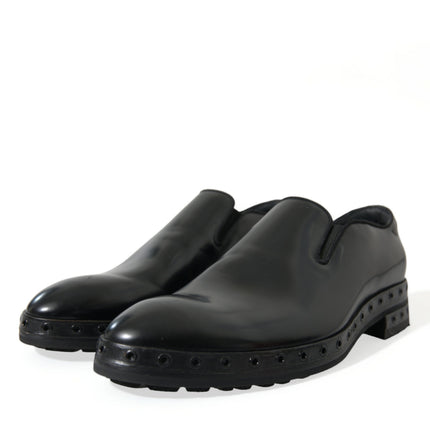 Elegant Black Leather Studded Loafers