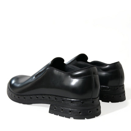 Elegant Black Leather Studded Loafers