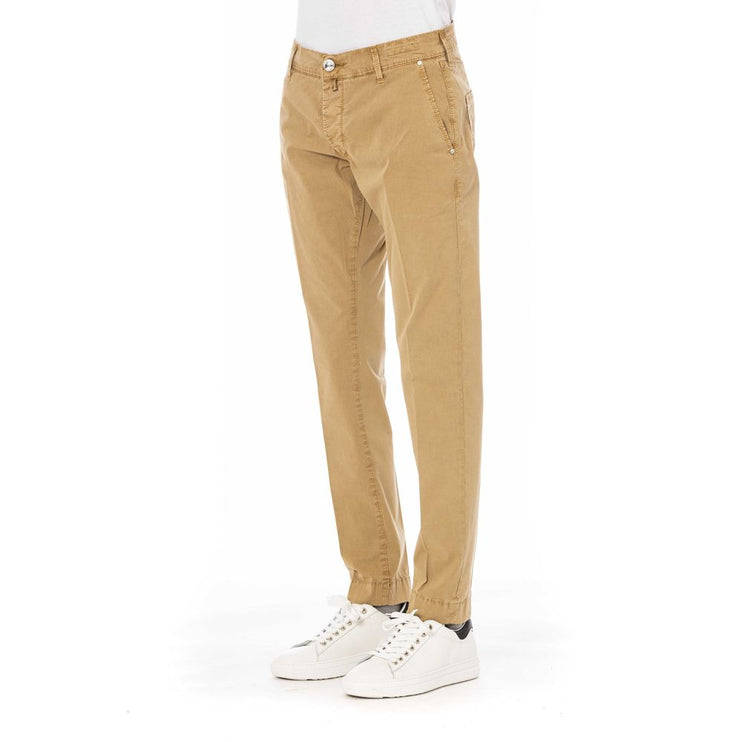 Pantalones de mezcla de algodón beige con bolsillos