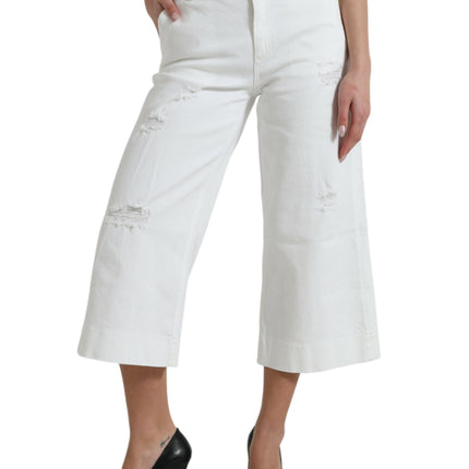 Elegante witte mid-taist denim bijgesneden jeans