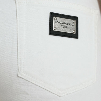 Elegante witte mid-taist denim bijgesneden jeans