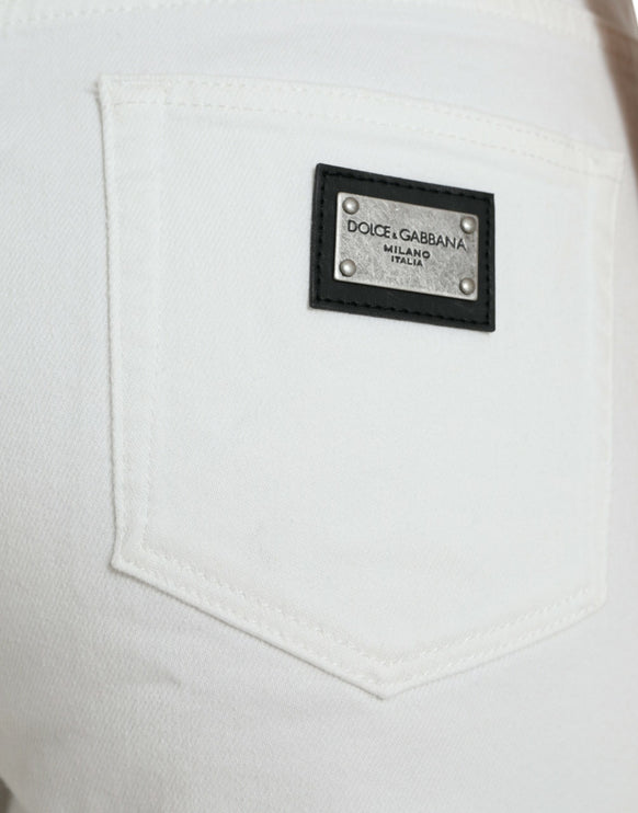 Elegante witte mid-taist denim bijgesneden jeans