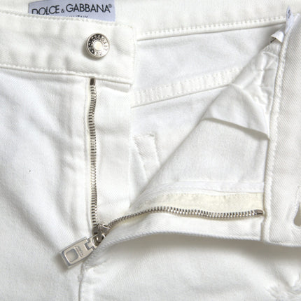 Elegante witte mid-taist denim bijgesneden jeans