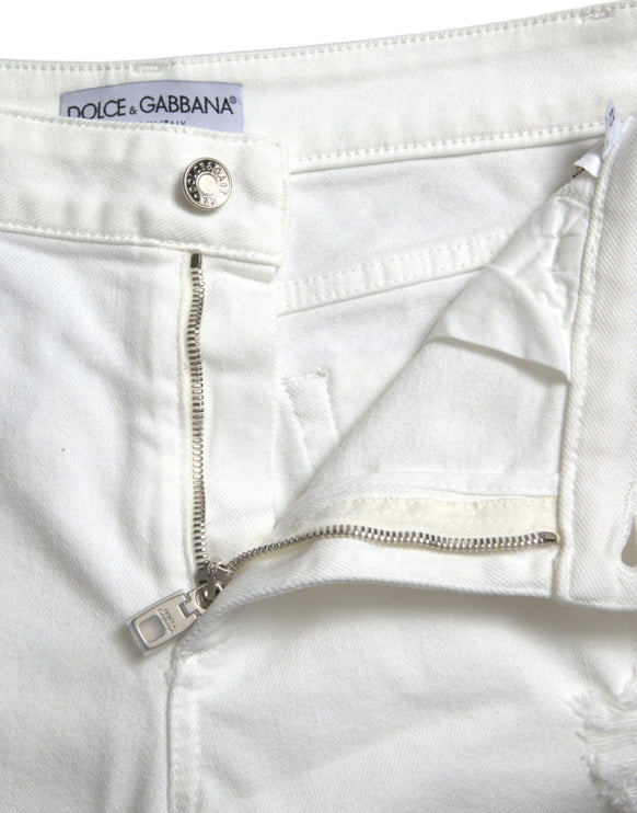 Elegante witte mid-taist denim bijgesneden jeans