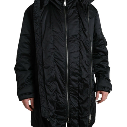 Veste parka à capuche noire élégante