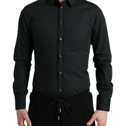 Camisa de vestir de mezcla de seda negra delgada elegante