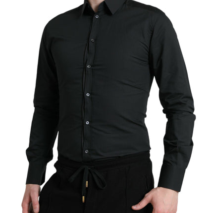 Camisa de vestir de mezcla de seda negra delgada elegante