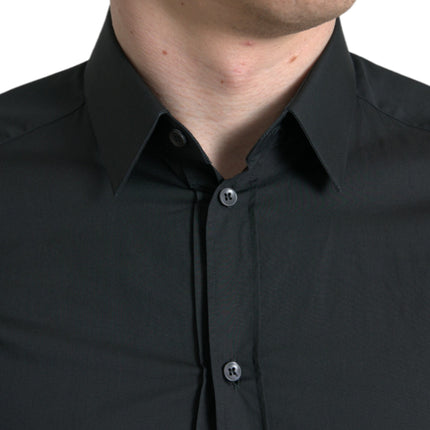 Camisa de vestir de mezcla de seda negra delgada elegante