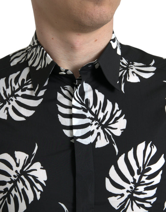 Camisa de vestir elegante con estampado de hojas de hoja