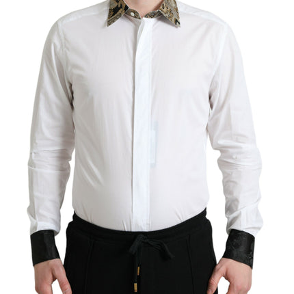 Elegante camisa de vestir de detalles dorados